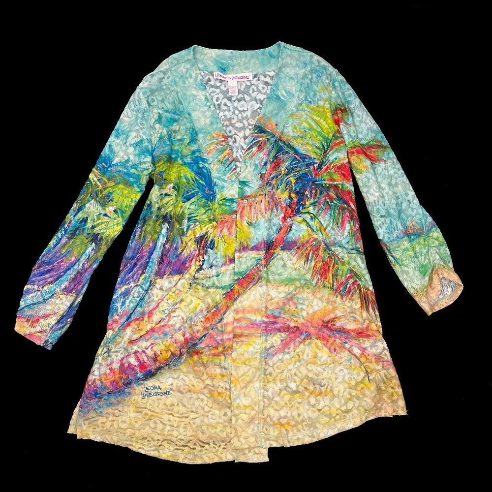 Leoma Lovegrove Open Cardigan Colorful Tropical Beach Cover Top Women L NWT - Picture 1 of 2